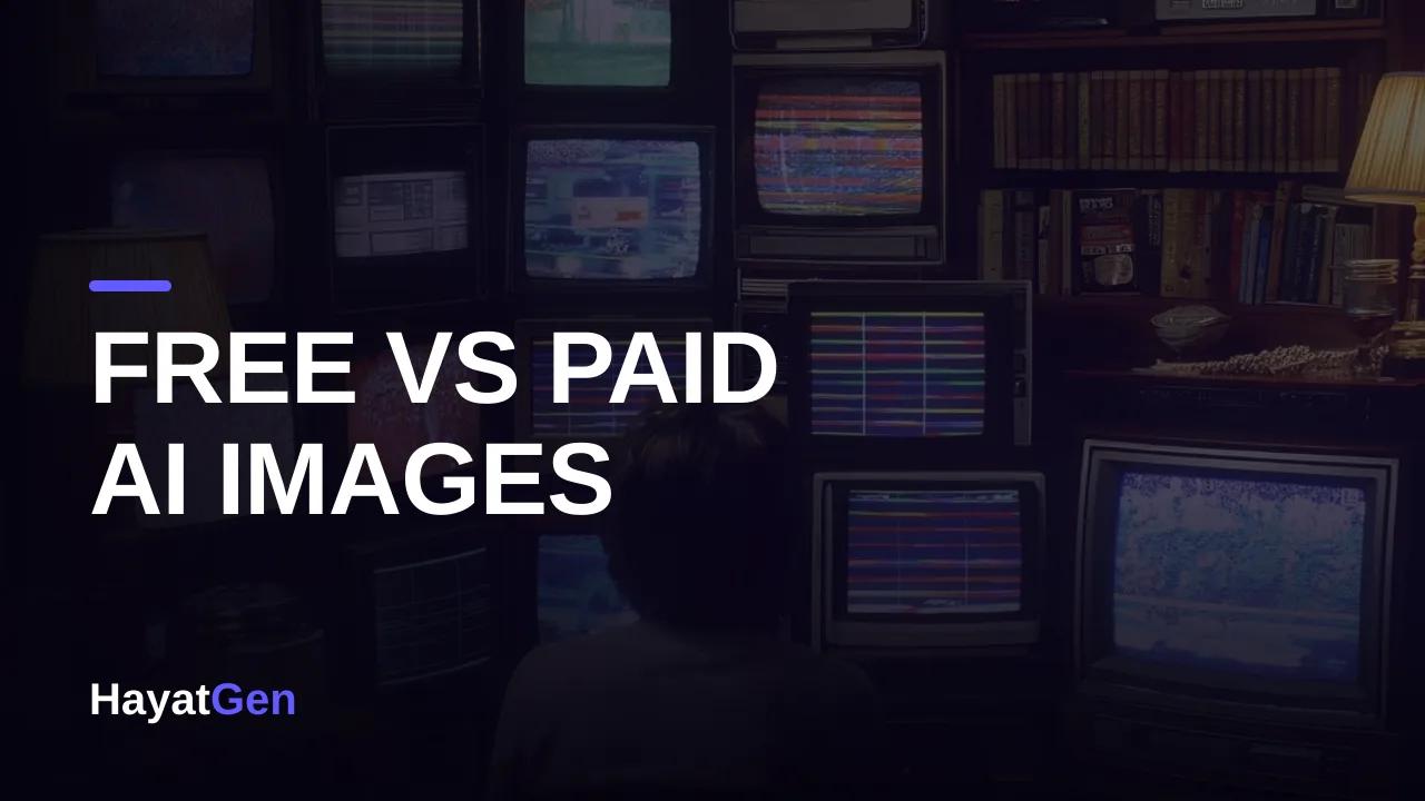 Free vs paid AI image generators thumbnail with a split scale weighing two images on dark purple