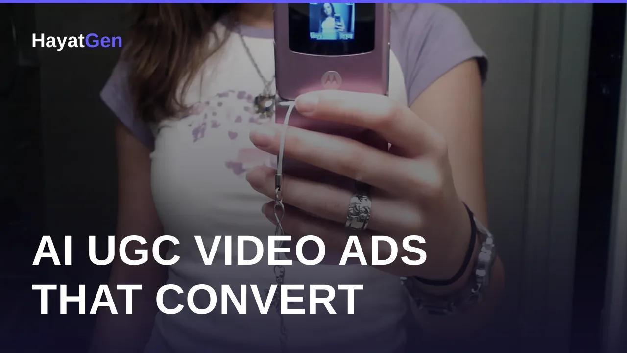 AI UGC video ads thumbnail showing a creator filming a phone-style product ad