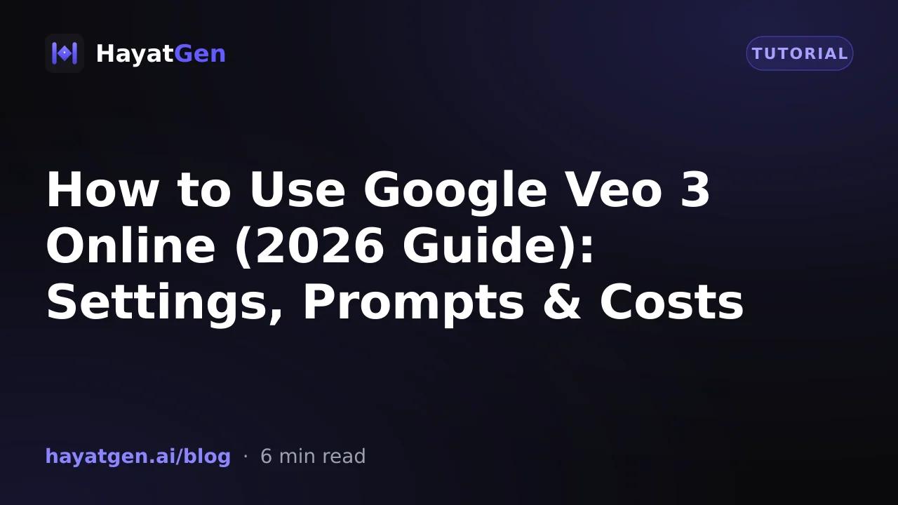 How to Use Google Veo 3 Online (2026 Guide): Settings, Prompts & Costs — HayatGen blog cover