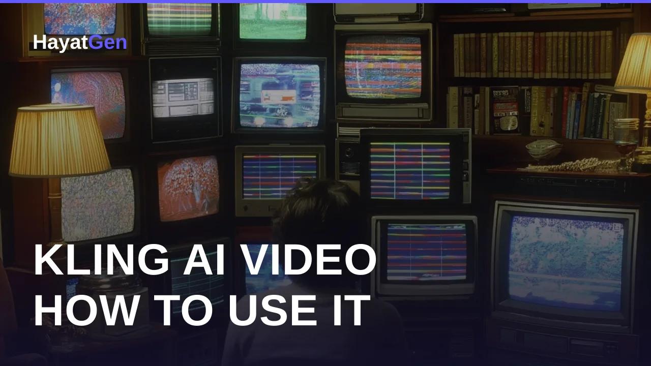 How to use Kling AI video generator online guide thumbnail with wall of video screens