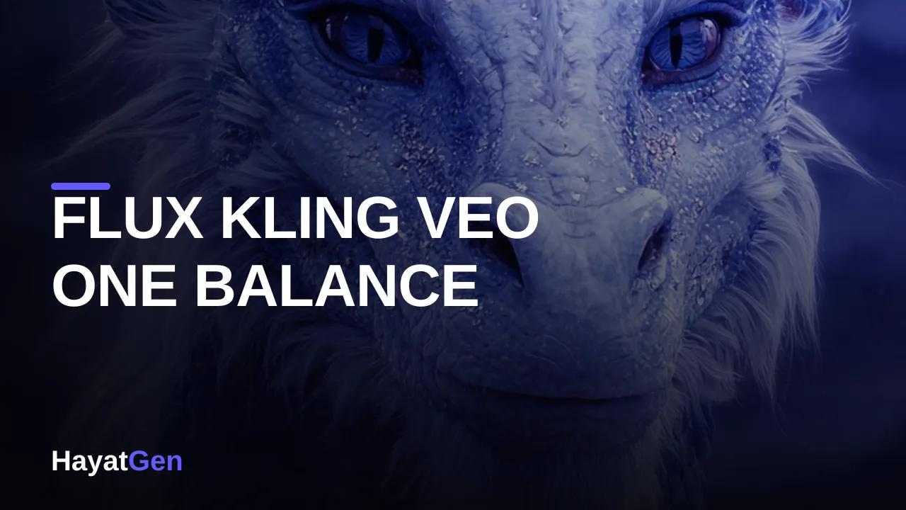 Multi-model AI generator thumbnail showing FLUX, Kling and Veo merging into one platform and balance