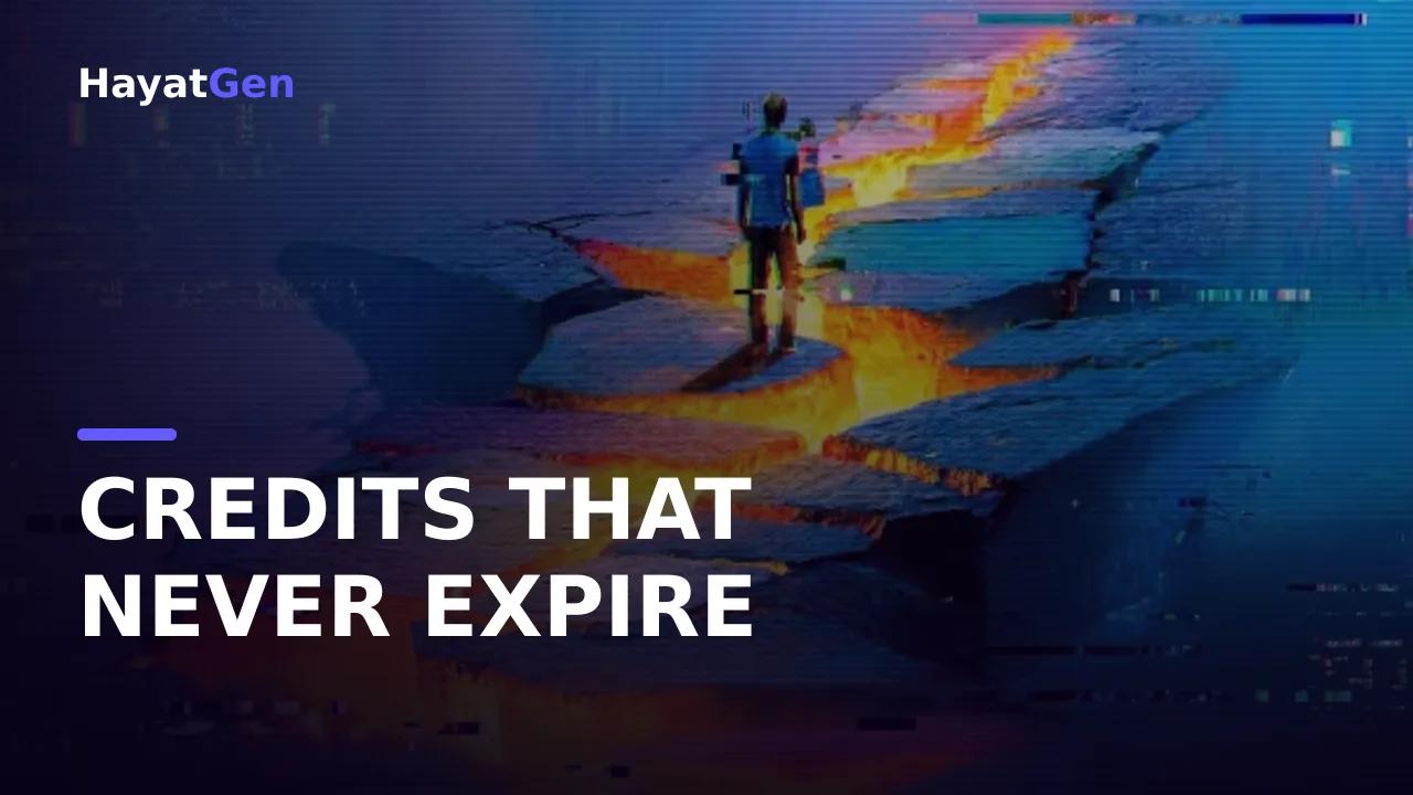 Pay-per-use AI art generator thumbnail showing non-expiring credit balance on dark purple