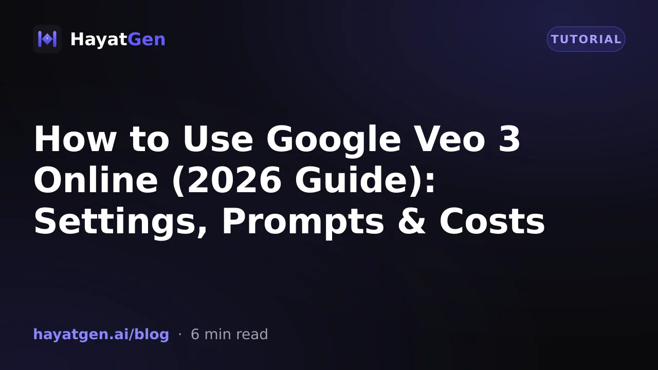 How to Use Google Veo 3 Online (2026 Guide): Settings, Prompts & Costs — HayatGen blog cover