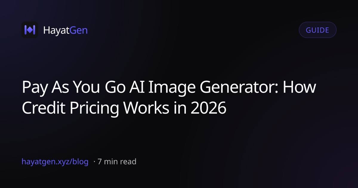 Pay as you go AI image generator thumbnail showing credit balance concept on dark purple